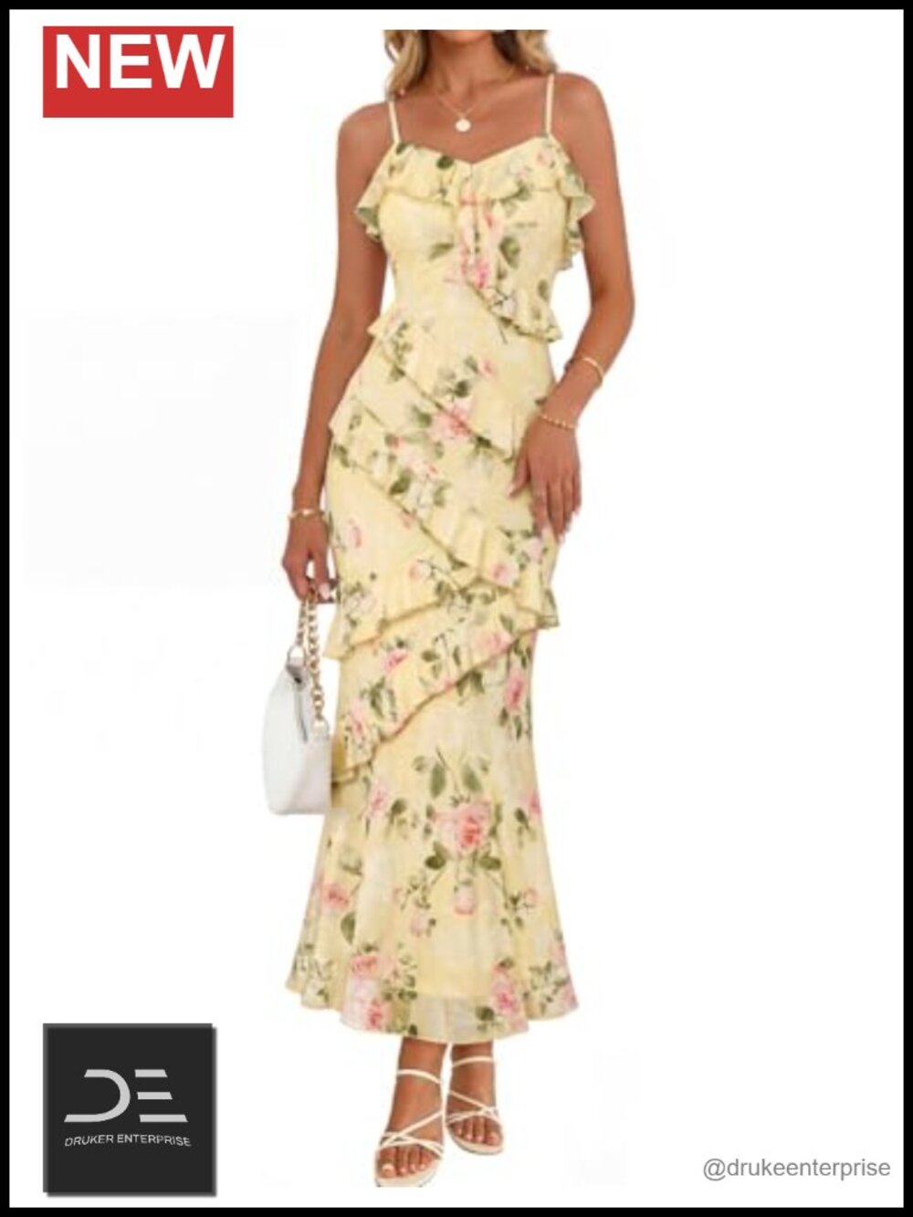 Floral Maxi Wedding Guest Dress Spaghetti Strap Backless Ruffle